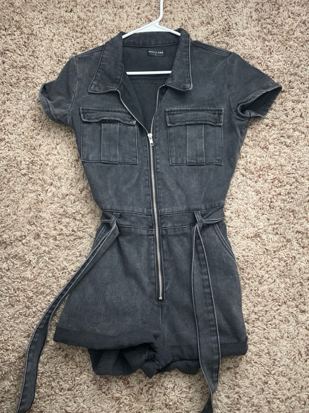 White Fox Boutique Washed Black Denim Utility Romper